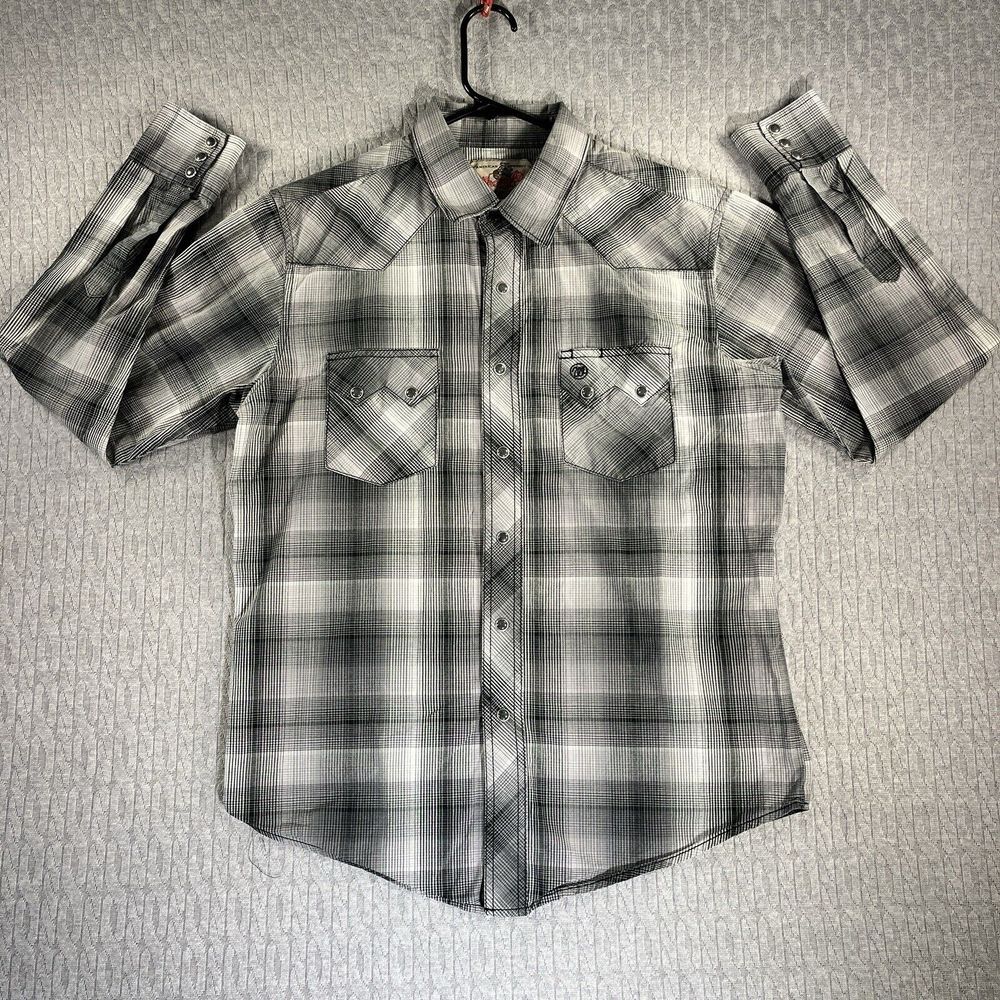 Wrangler Saw Tooth Pearl Snap Plaid Long Sleeve‎ Country Western Men's shirt (M)